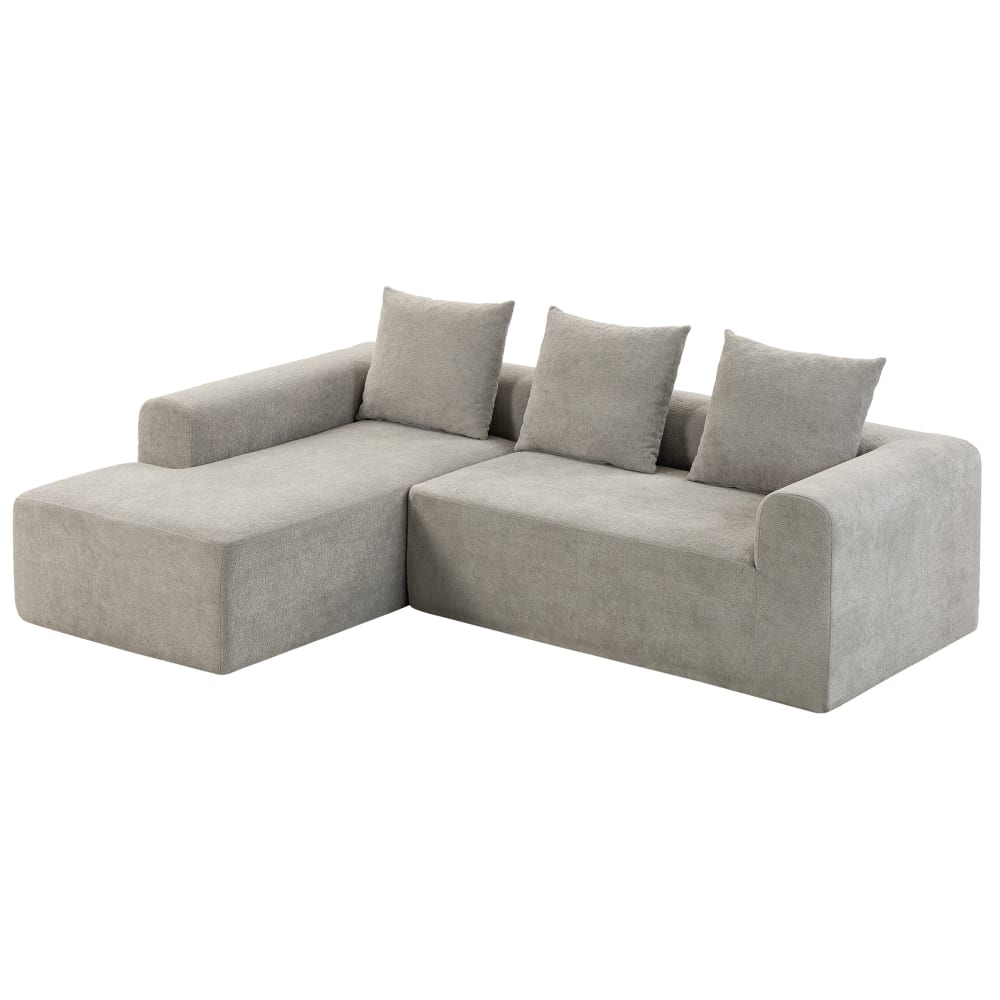 Canapé d'angle 3 places assise profonde 3 oreillers chenille gris Canapé d'angle 3 places assise profonde 3 oreillers chenille gris