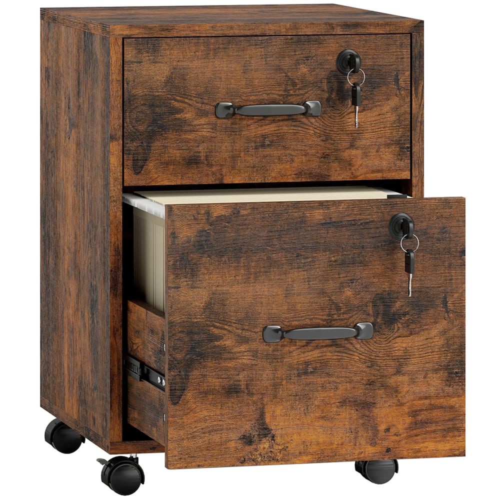 Caisson bureau mobile avec 2 tiroirs bois brun rustique Caisson bureau mobile avec 2 tiroirs bois brun rustique