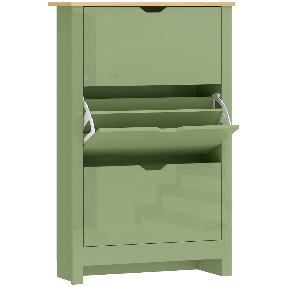 Meuble à chaussures 18 paires 3 tiroirs rabattables bois vert