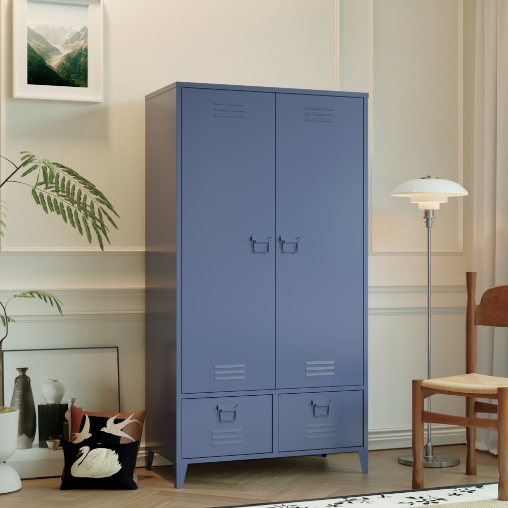 Armoire avec penderie en métal bleu gris 180cm Armoire avec penderie en métal bleu gris 180cm