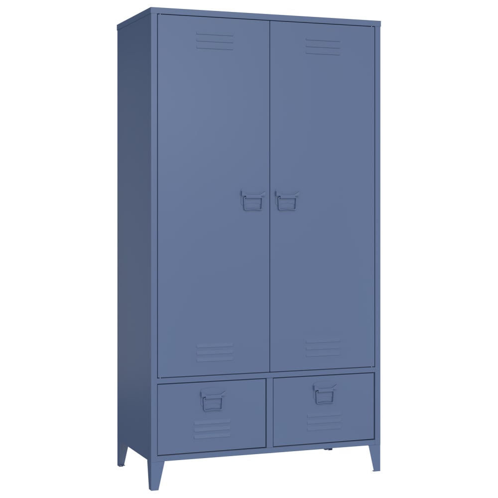 Schrank mit Kleiderstange aus grau-blauem Metall 180 cm - Maisons