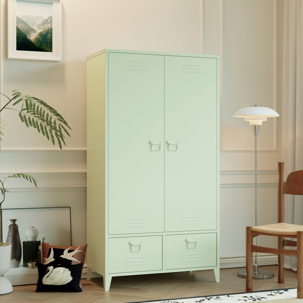 Armoire avec penderie en métal vert tilleul 180cm Armoire avec penderie en métal vert tilleul 180cm
