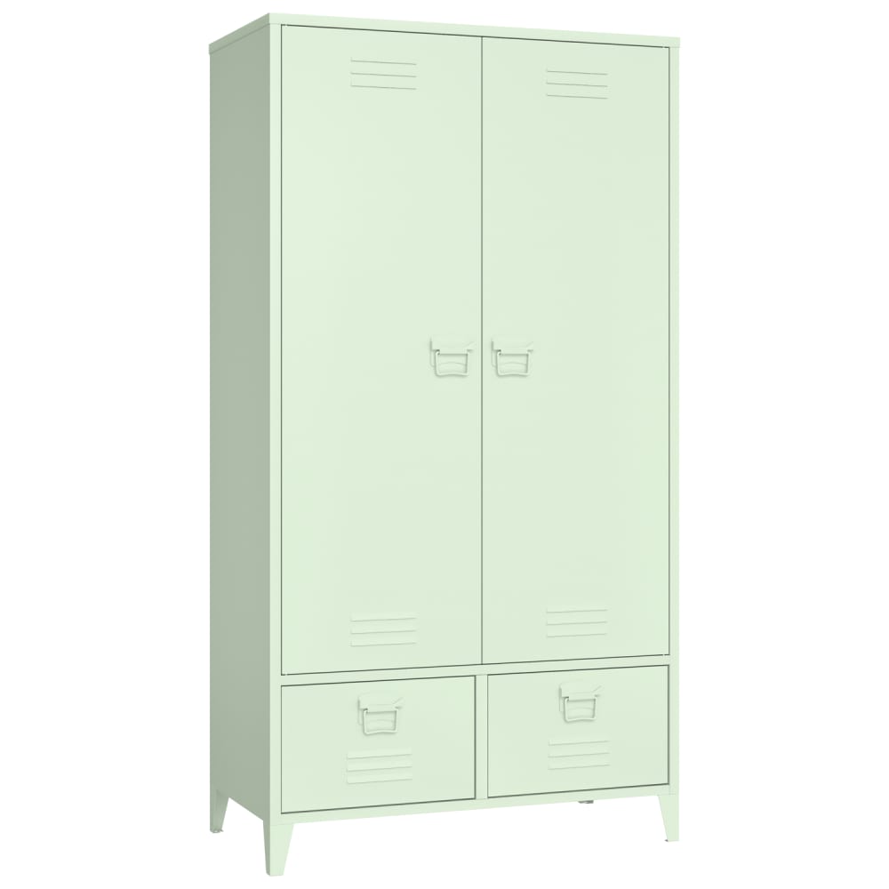 Armoire avec penderie en métal vert tilleul 180cm