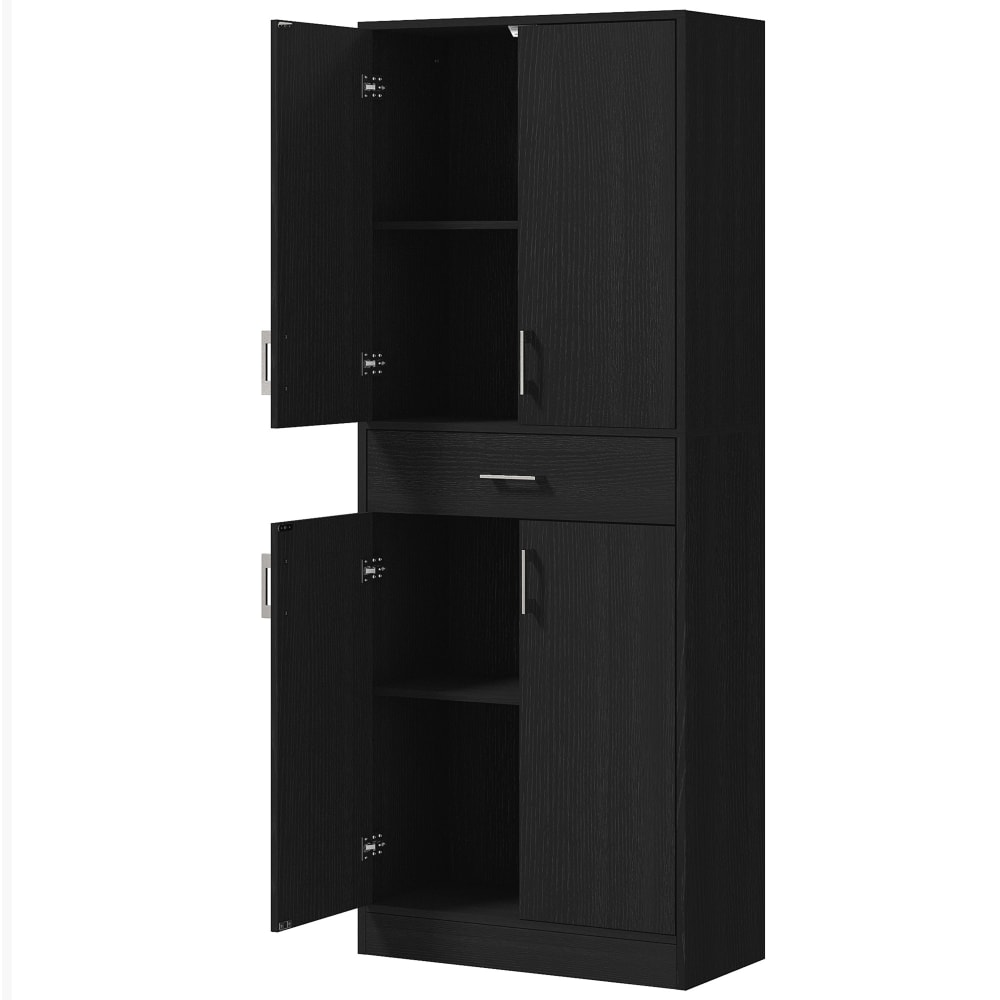 Buffet de cuisine 2 étagères réglables 4 portes 180h cm bois noir Buffet de cuisine 2 étagères réglables 4 portes 180h cm bois noir