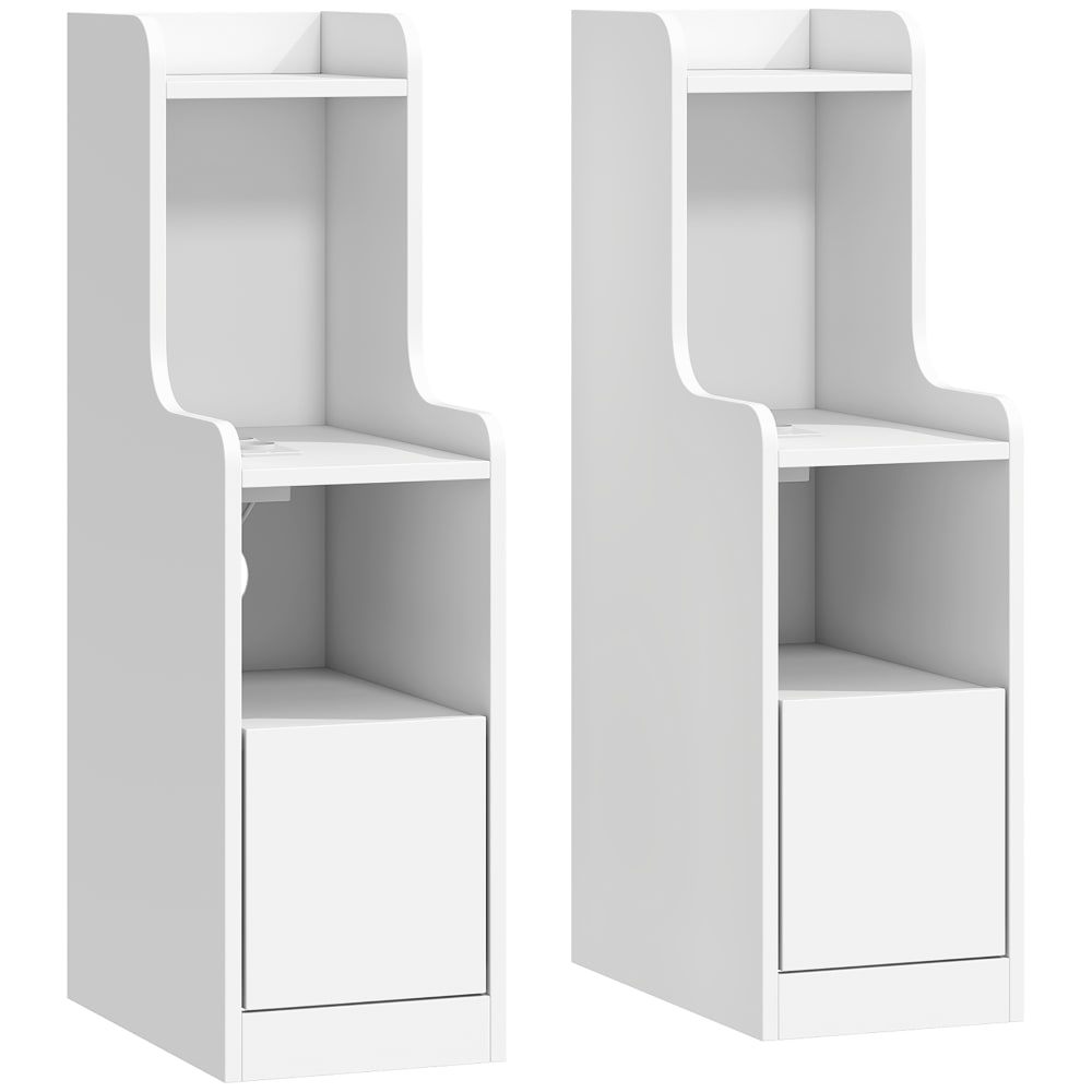 Lot de 2 tables de chevet avec station de charge bois blanc Lot de 2 tables de chevet avec station de charge bois blanc