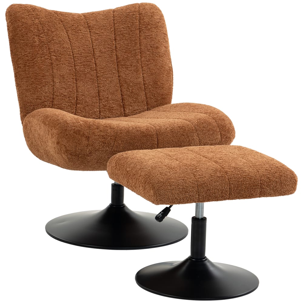 Fauteuil de salon repose-pied réglable rotation 360° velours marron