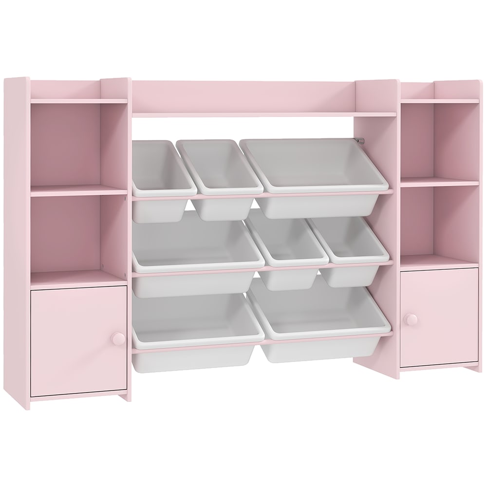 Meuble rangement enfant 8 bacs amovibles mdf et acier rose Meuble rangement enfant 8 bacs amovibles mdf et acier rose