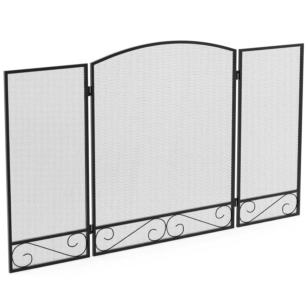 Pare-feu cheminée pliable 3 panneaux en métal noir