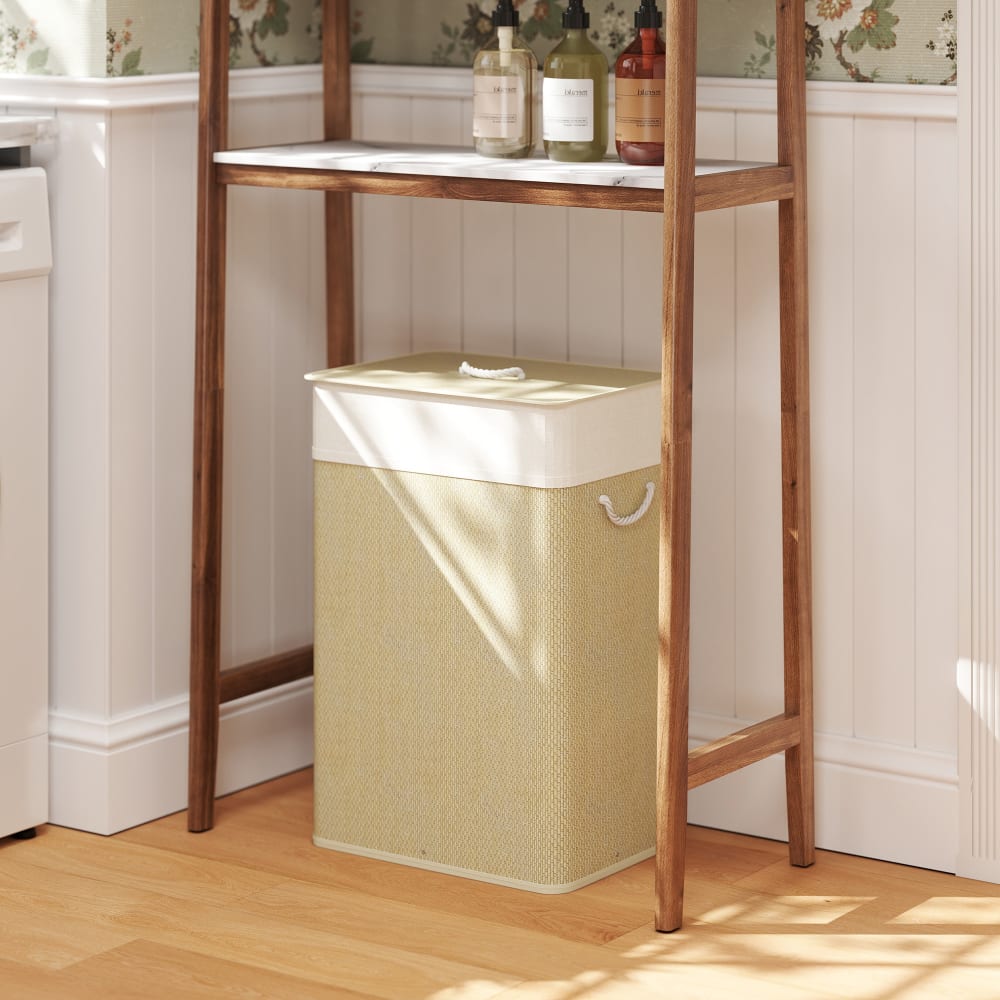 Panier à linge 72 l doublure amovible bambou crème