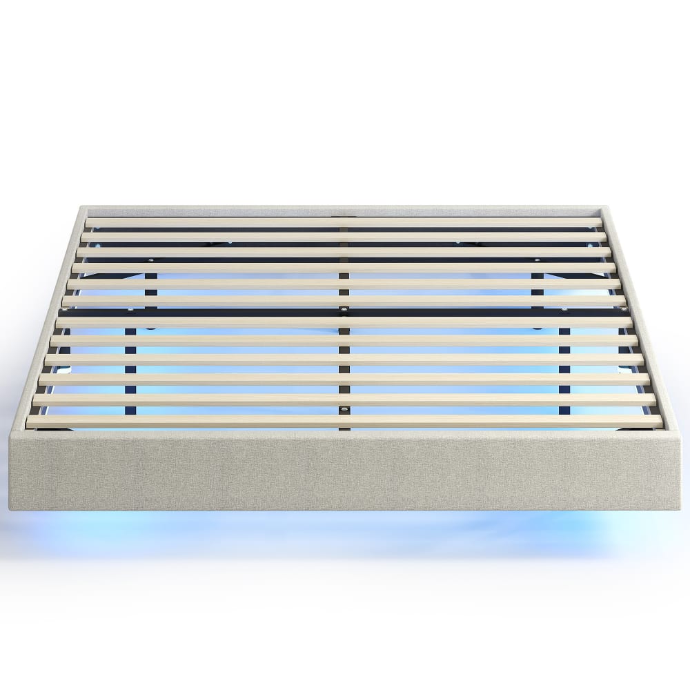 Lit flottant 160 x 200 cm éclairage led rembourré en lin beige