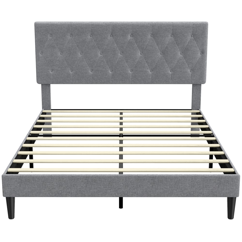 Cadre de lit 140 x 190 cm rembourré en lin gris Cadre de lit 140 x 190 cm rembourré en lin gris