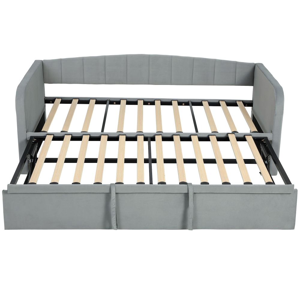 Lit gigogne 90/180x190 cm canapé-lit convertible 3 places velours gris Lit gigogne 90/180x190 cm canapé-lit convertible 3 places velours gris