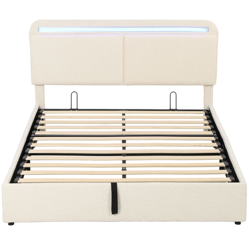 Lit coffre 160 x 200 cm lumières led rgb tête réglable velours crème Lit coffre 160 x 200 cm lumières led rgb tête réglable velours crème