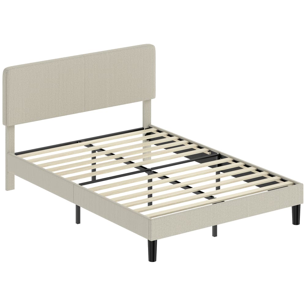Cadre de lit 140 x 190 cm tête de lit réglable velours côtelé gris Cadre de lit 140 x 190 cm tête de lit réglable velours côtelé gris
