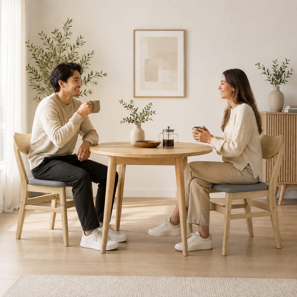 Lot de 2 chaises de salle à manger rembourrées bois gris et naturel