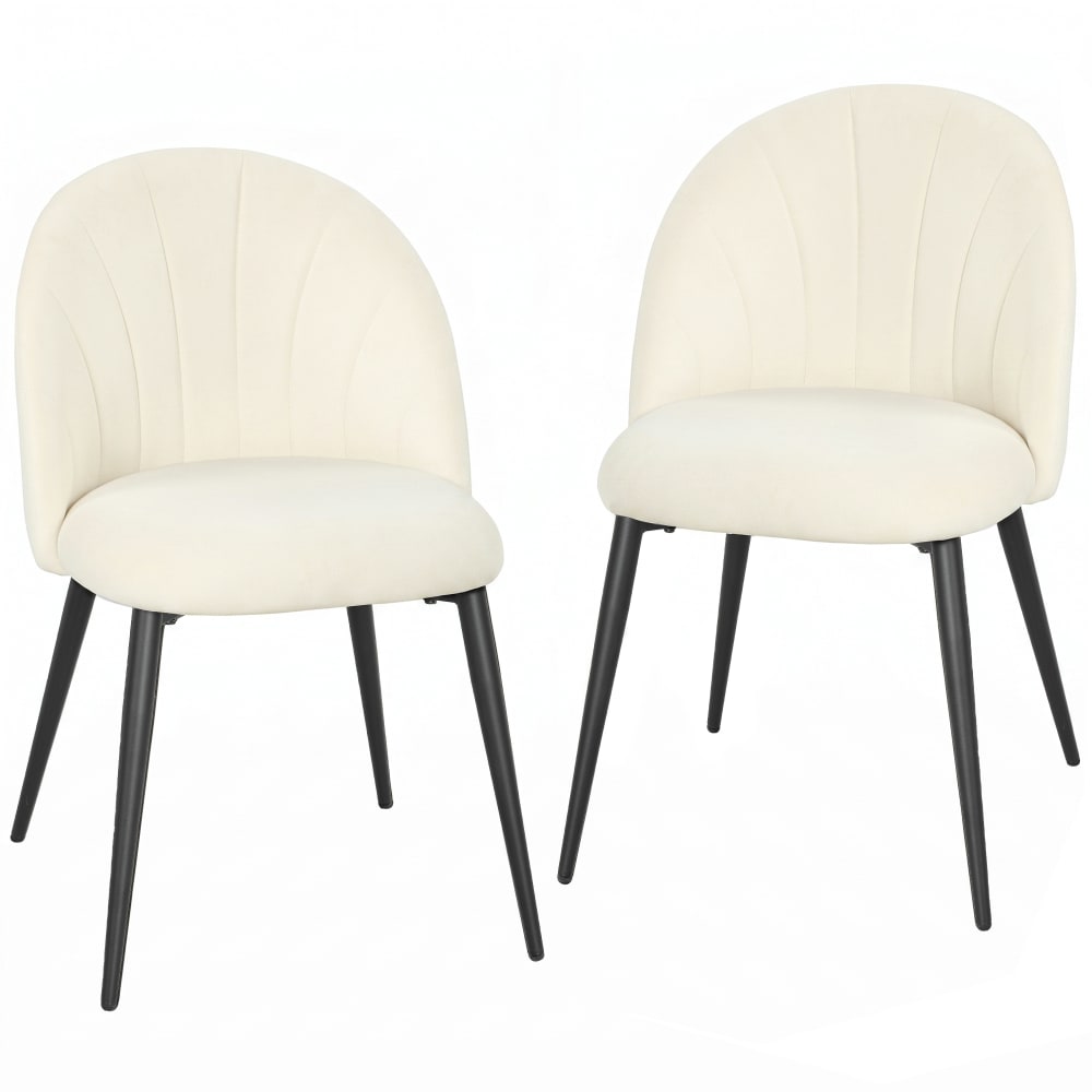 Lot de 2 chaises style nordique dossier courbé velours crème Lot de 2 chaises style nordique dossier courbé velours crème