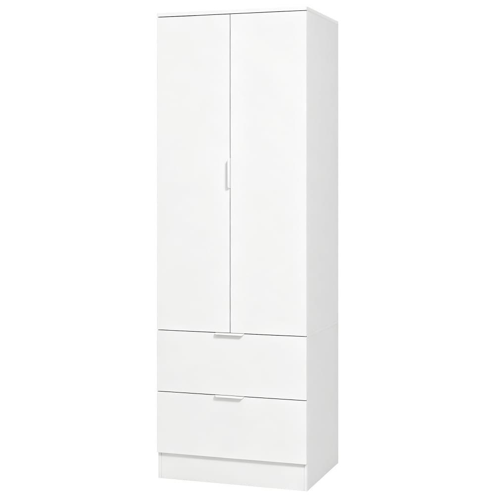 Armoire penderie 2 tiroirs 2 portes et barre de suspension bois blanc Armoire penderie 2 tiroirs 2 portes et barre de suspension bois blanc