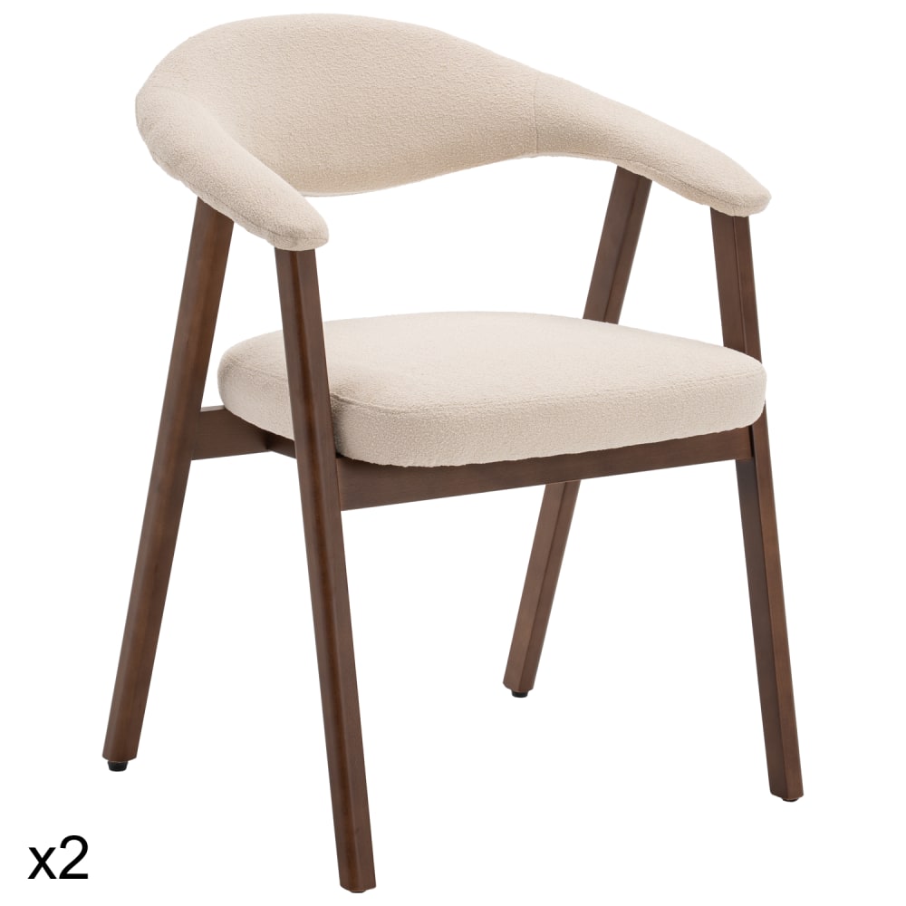 Lot de 2 chaises en bois foncé et tissu boucle beige