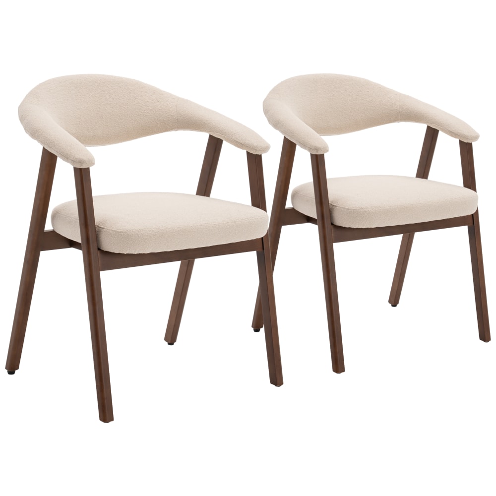 Set aus 2 Stühlen aus dunklem Holz und beigem Bouclé-Stoff -