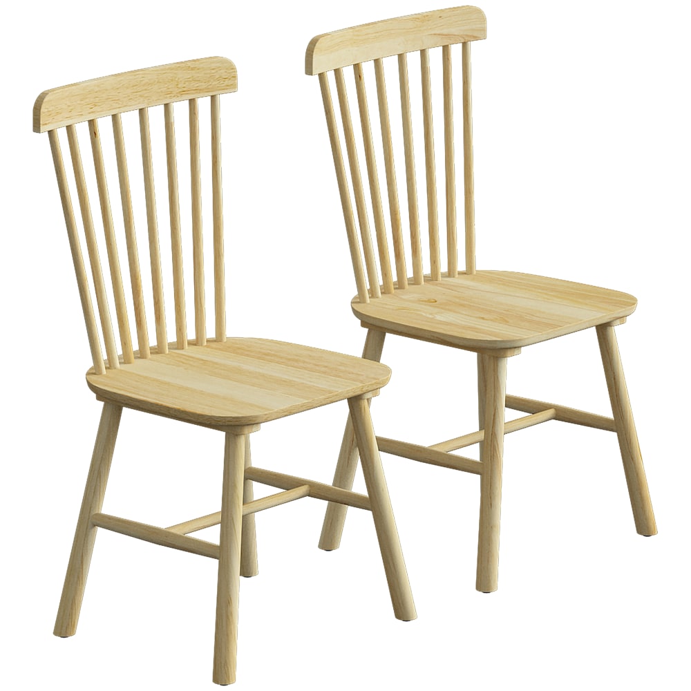 Lot de 2 chaises salle à manger dossier incurvé bois d'hévéa naturel