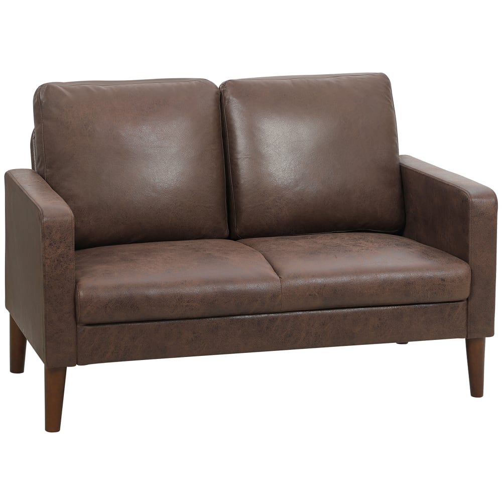 Canapé 2 places pieds en bois d'hévéa tissu en microfibre marron foncé Canapé 2 places pieds en bois d'hévéa tissu en microfibre marron foncé