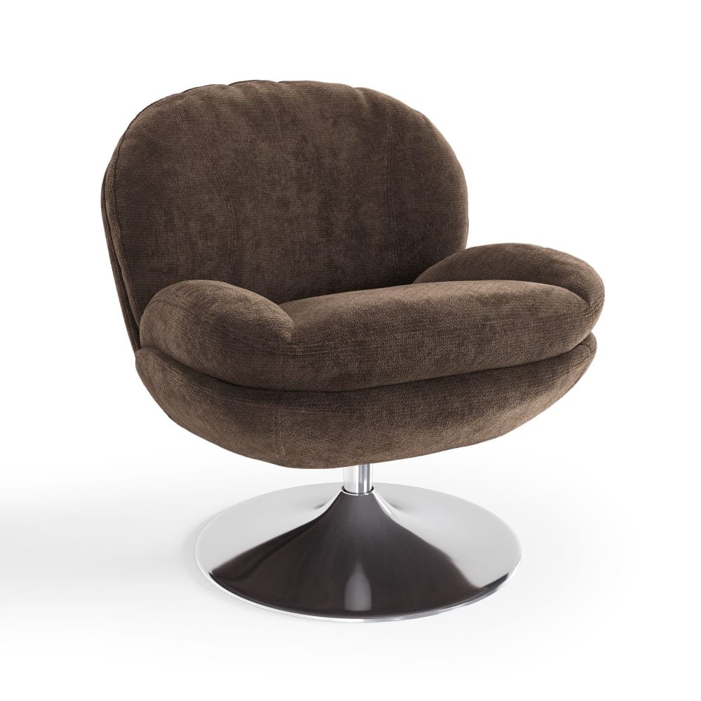 Fauteuil pivotant en velours bouclé brun expresso Fauteuil pivotant en velours bouclé brun expresso