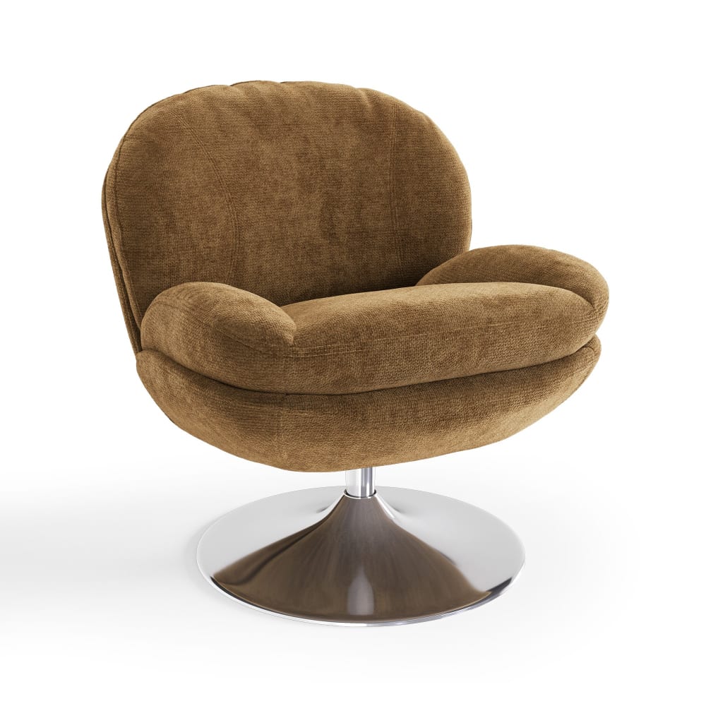 Fauteuil pivotant en velours bouclé caramel Fauteuil pivotant en velours bouclé caramel
