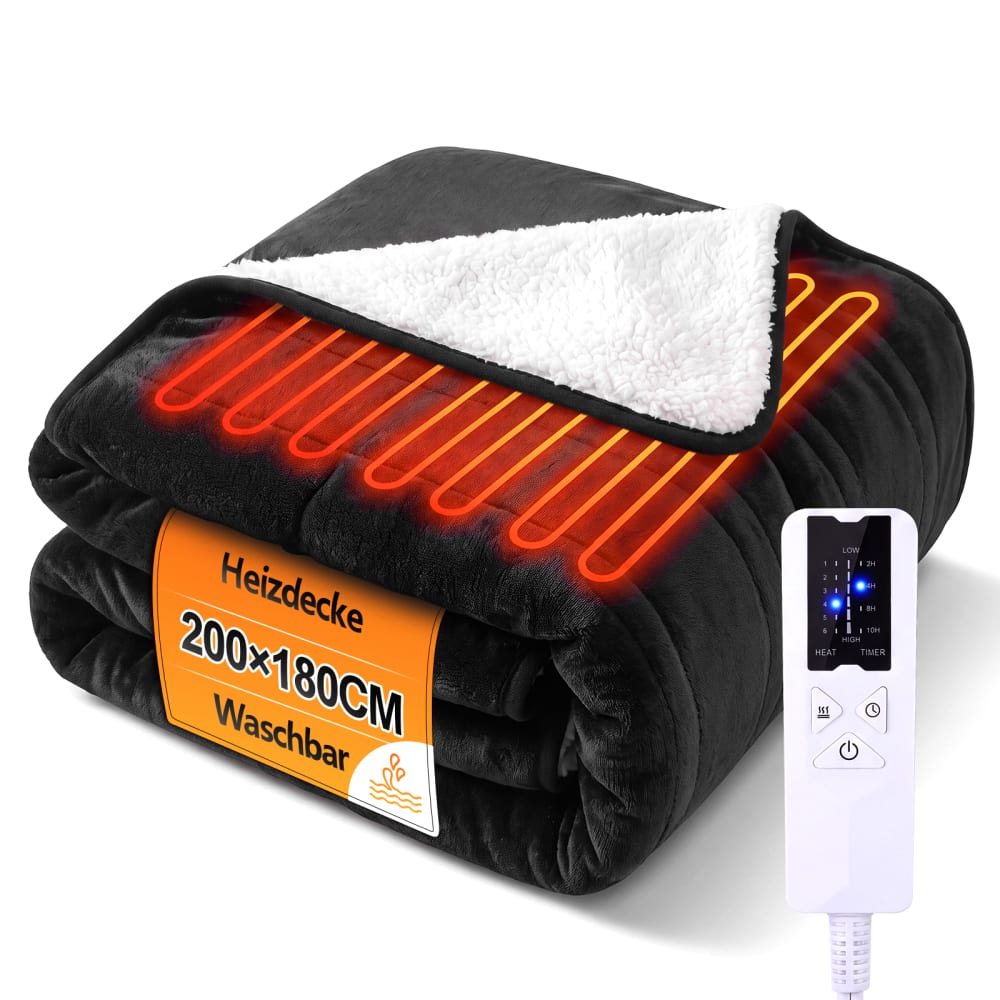 Couverture électrique flanelle sherpa 200x180 cm noir