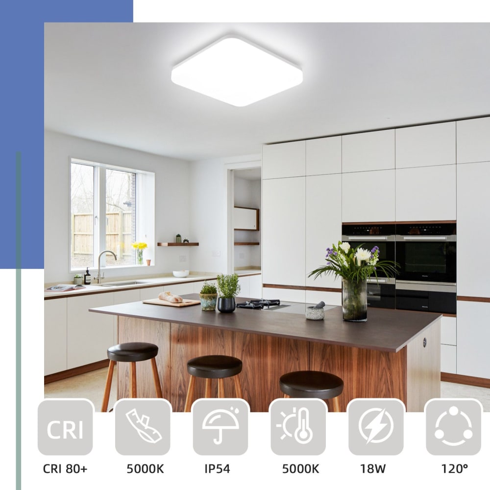 Plafonnier en pvc blanc 22x22x4.8cm led 5000k 18w — vue 4