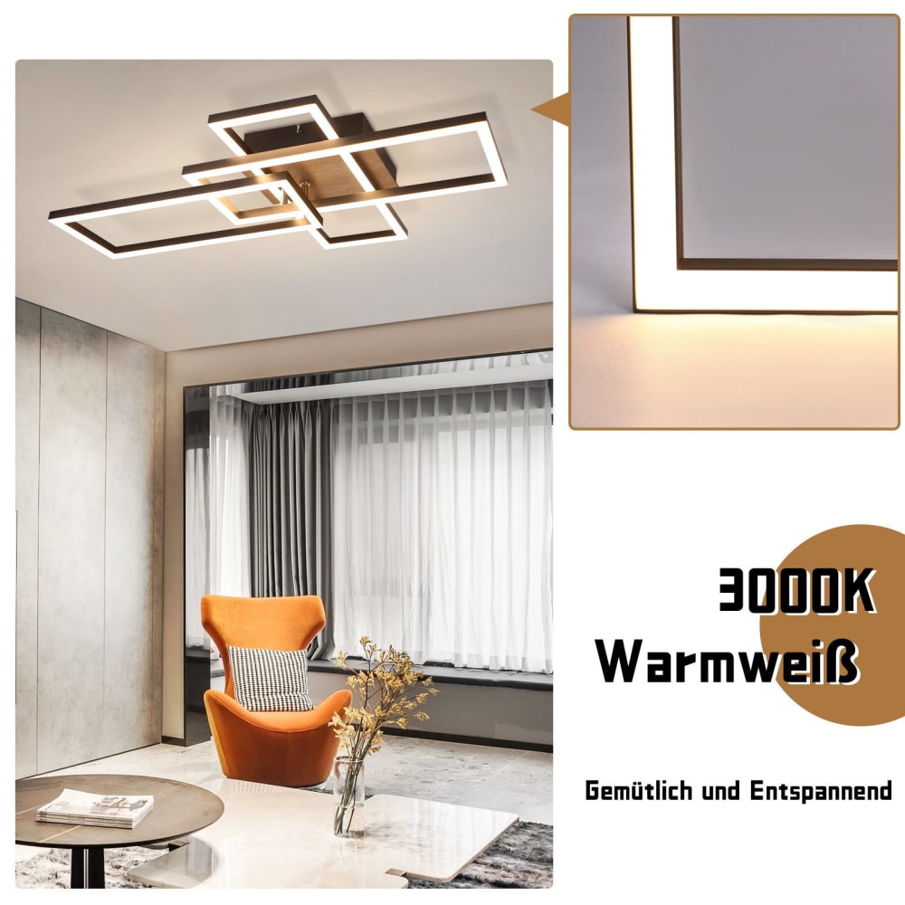 Plafonnier en fer aluminium noir 64.5x35x9.5cm led 3000k 32w — vue 3
