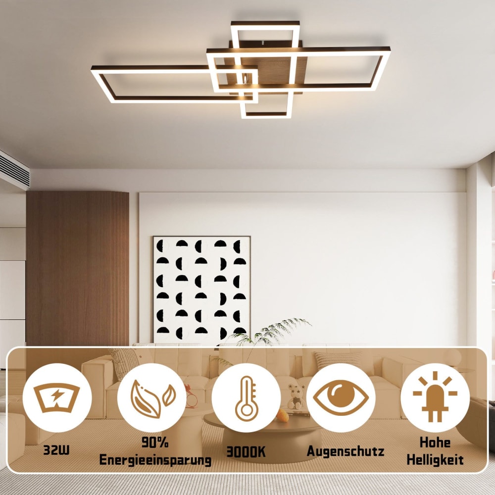 Plafonnier en fer aluminium noir 64.5x35x9.5cm led 3000k 32w — vue 4