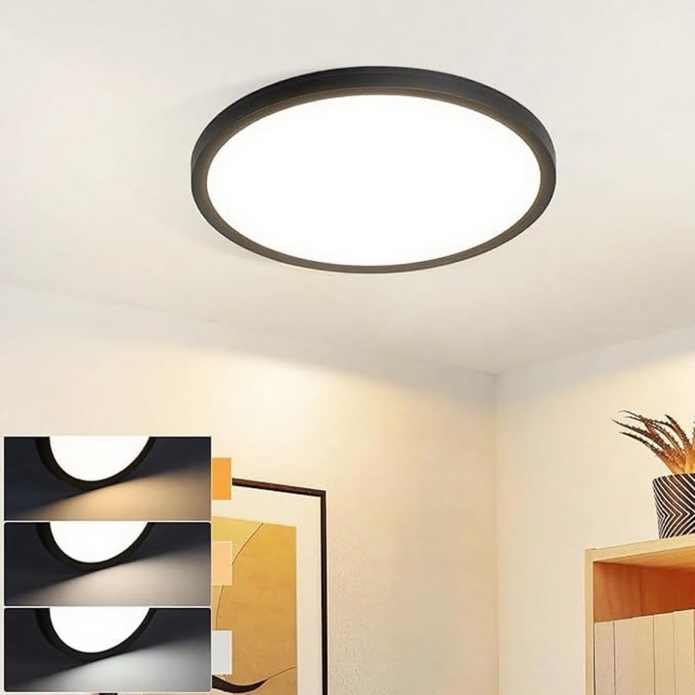 Plafonnier en plastique noir 18x18x2.6cm led intensité variable 15w — vue 3