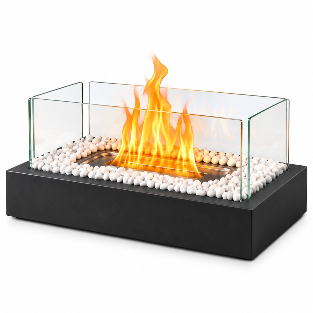ZMH Tischkamin Eisen Glas schwarz 35x18x15cm style modern - Stahl
