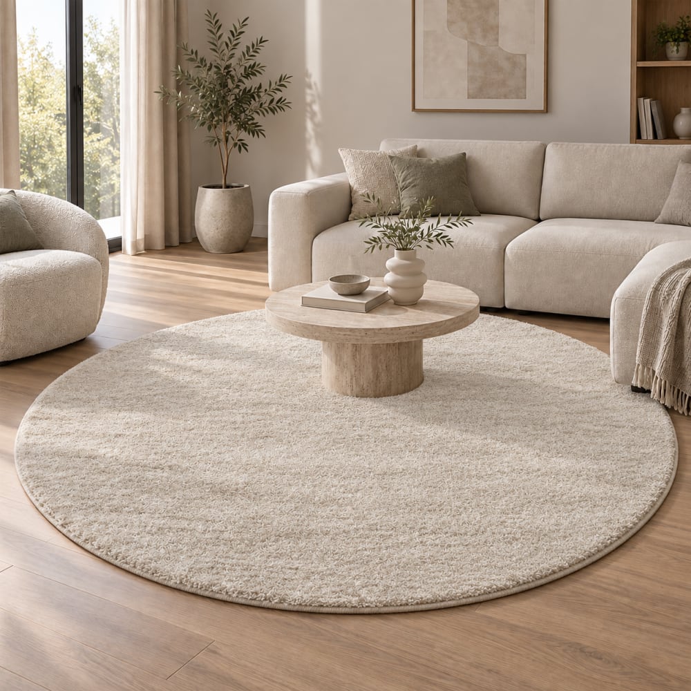 Tapis haut gamme élégant, beige, 120 cm rond — vue 3