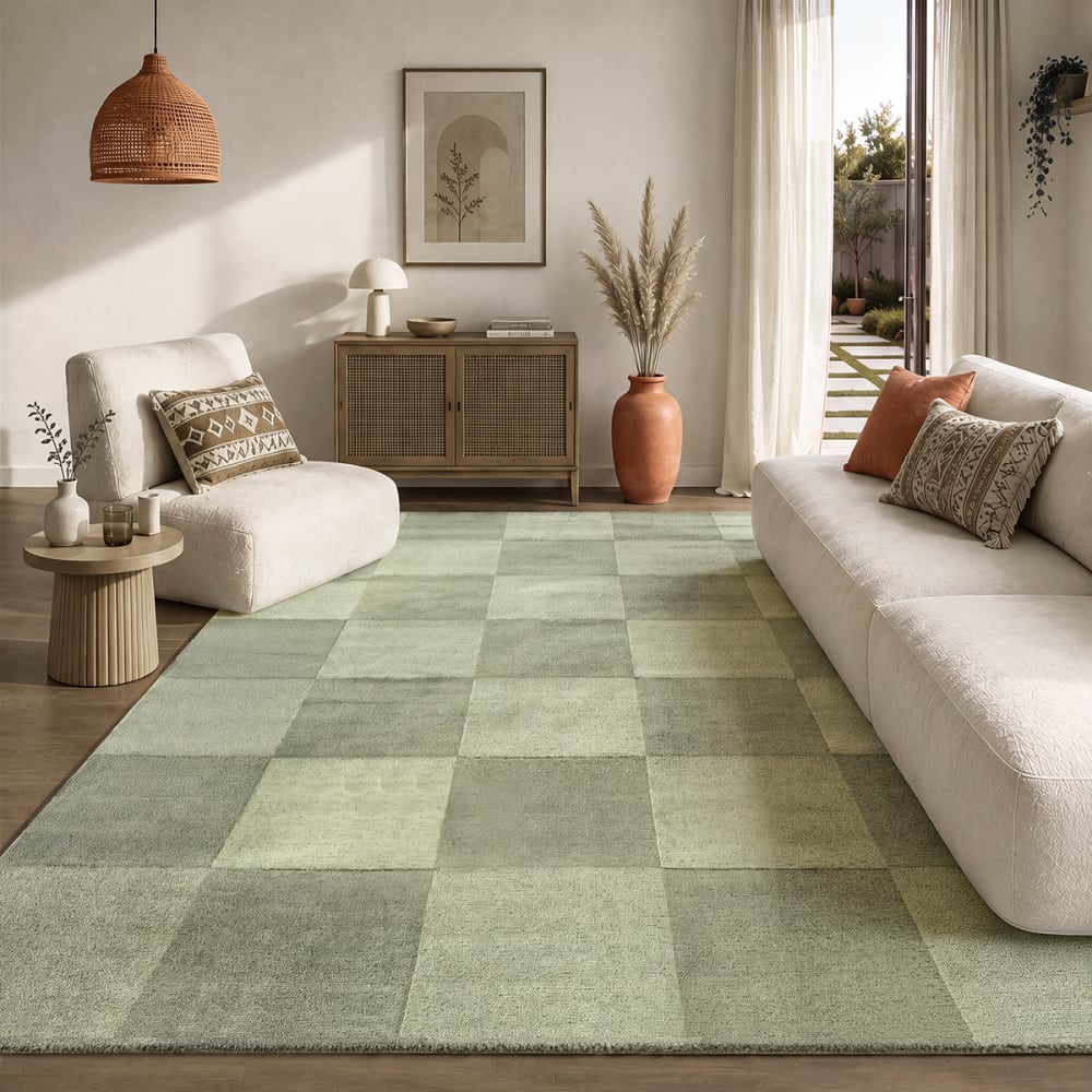 Tapis poils courts carreaux, vert, 120 x 170 cm — vue 3
