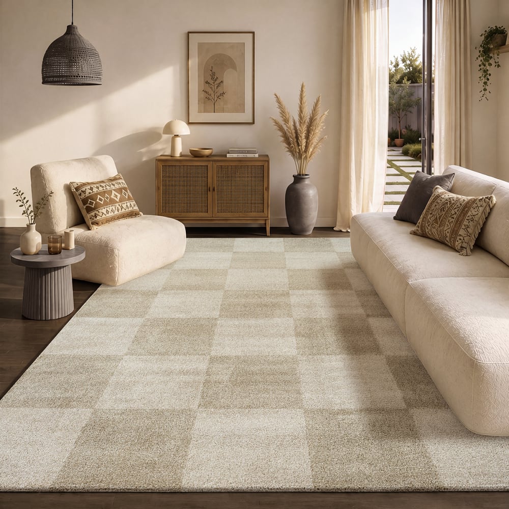 Tapis poils courts carreaux, beige, 160 x 230 cm — vue 3