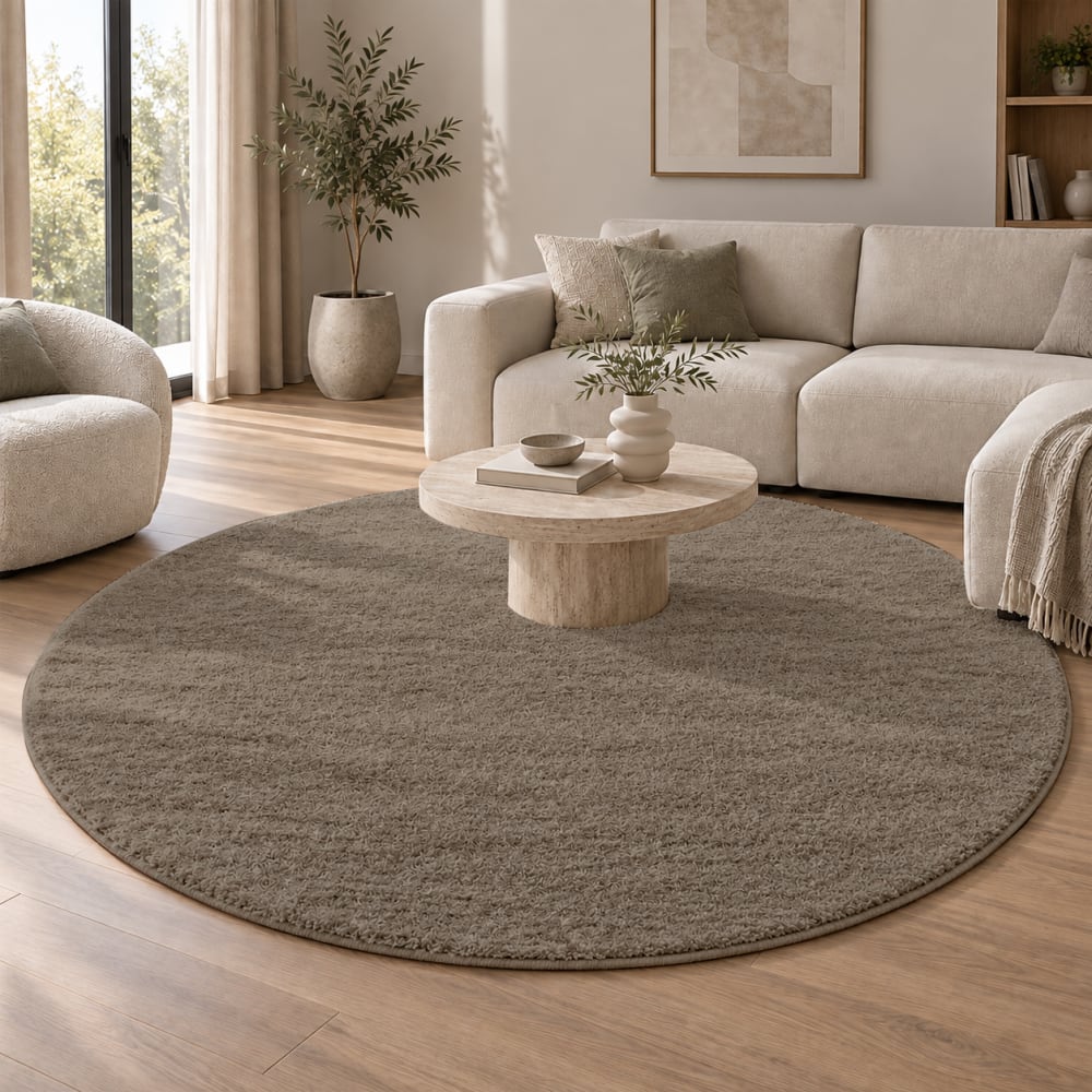 Tapis haut gamme élégant, marron, 120 cm rond — vue 3