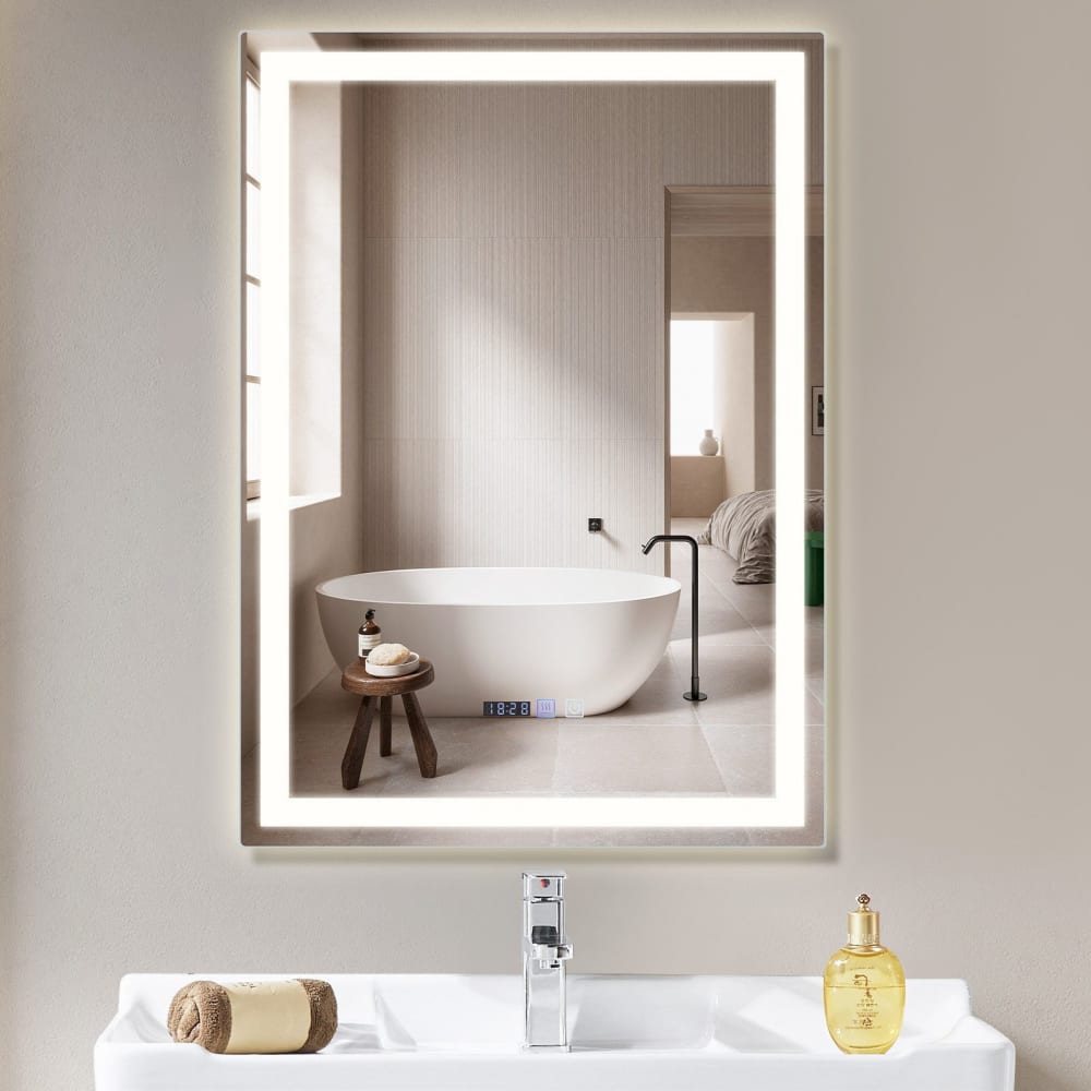 Badspiegel mit Beleuchtung glas 80x60cm silber 23W - Maisons Du