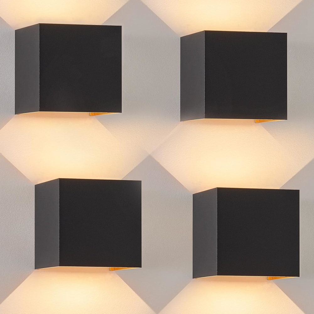 Wandleuchte Aluminium 10x10x10cm Schwarz 4er-Set LED 3000K 5W -