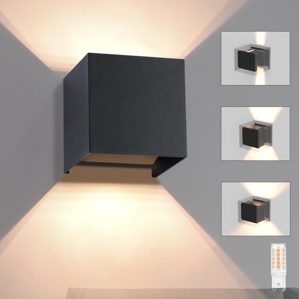 Applique murale en aluminium noir 10x10x10cm led 3000k 3w — vue 3