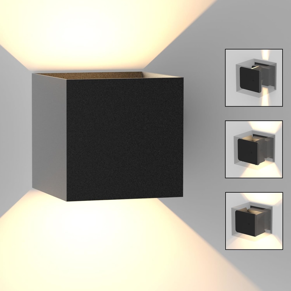 Applique murale en aluminium noir 10x10x10cm led 3000k 5w — vue 3