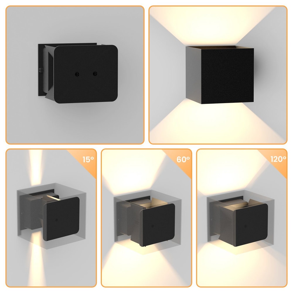 Applique murale en aluminium noir 10x10x10cm led 3000k 5w — vue 4
