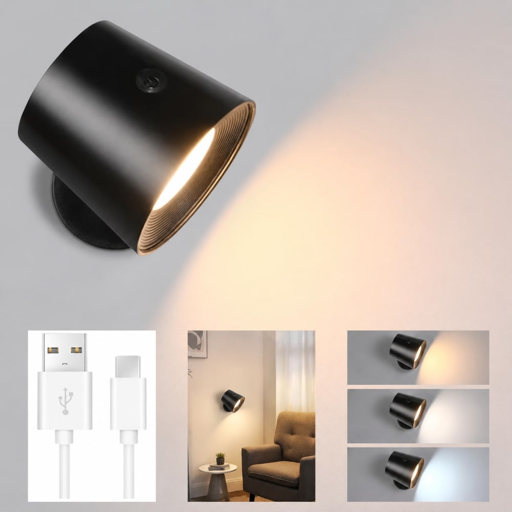 Applique murale en abs pc noir 11x8.5x7.5cm led 2w — vue 3