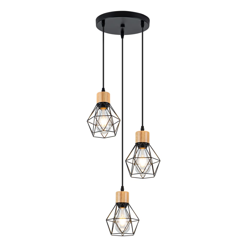 Suspension en fer noir 24x15x146cm e27