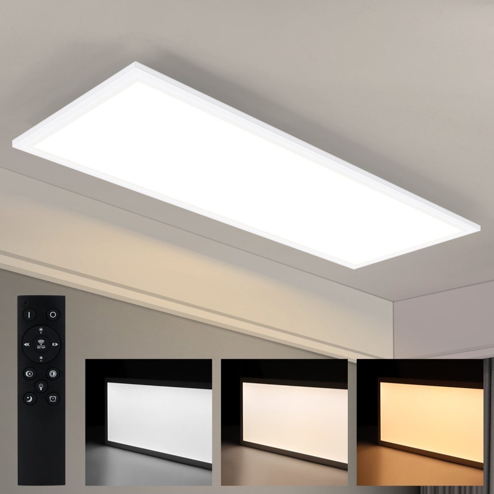 Plafonnier en fer aluminium blanc 100x25x1cm led 39w — vue 3