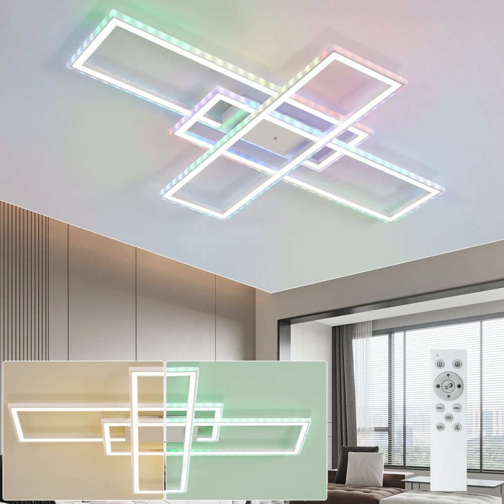 Plafonnier en fer aluminium blanc 100x71x6cm led rgb 50w — vue 3
