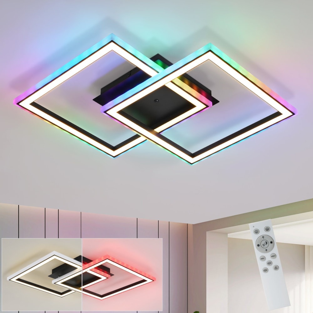 Plafonnier en fer aluminium noir 44.5x44.5x6.5cm led rgb 35w — vue 3