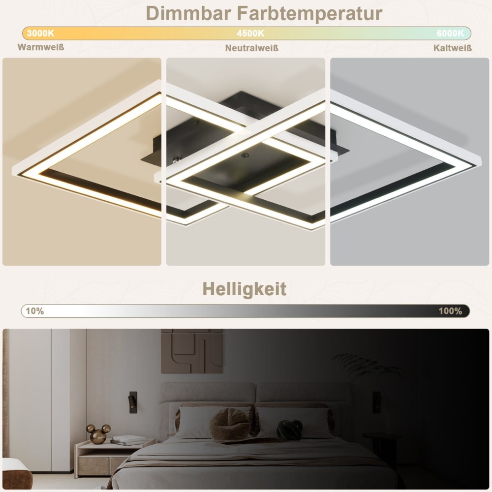 Plafonnier en fer aluminium noir 44.5x44.5x6.5cm led rgb 35w — vue 4