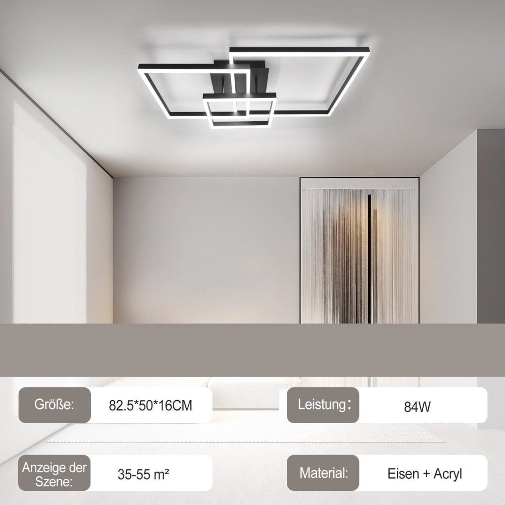 Plafonnier en fer aluminium noir 82x58x16cm led 84w — vue 4