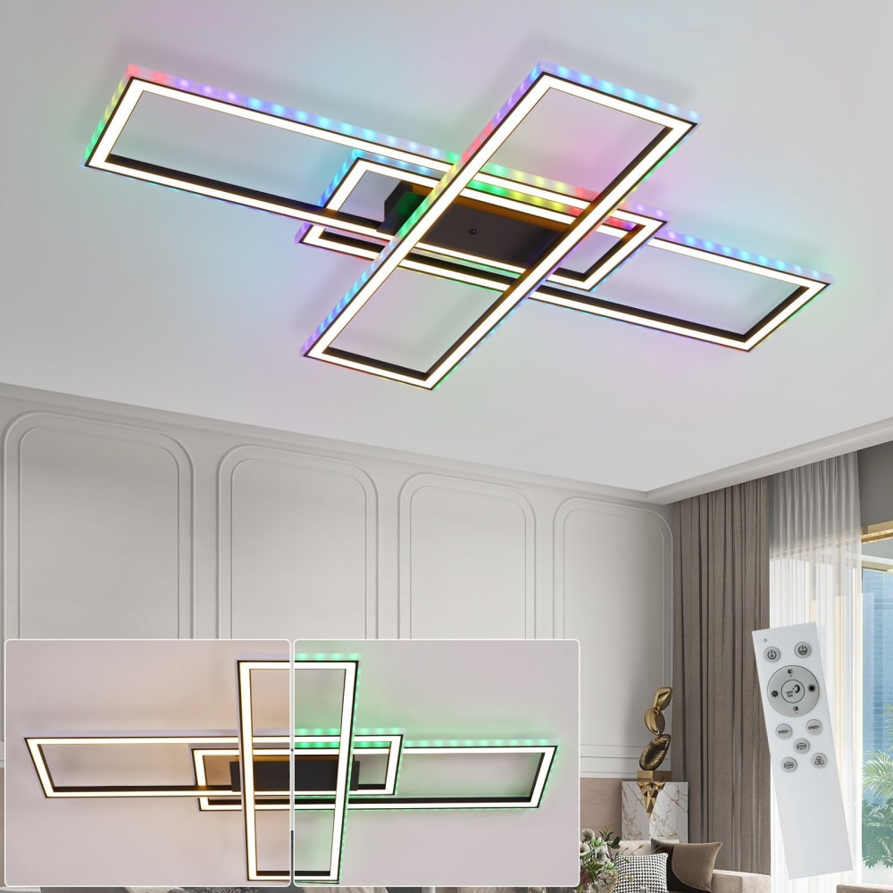 Plafonnier en fer aluminium noir 100x71x6cm led rgb 50w — vue 3